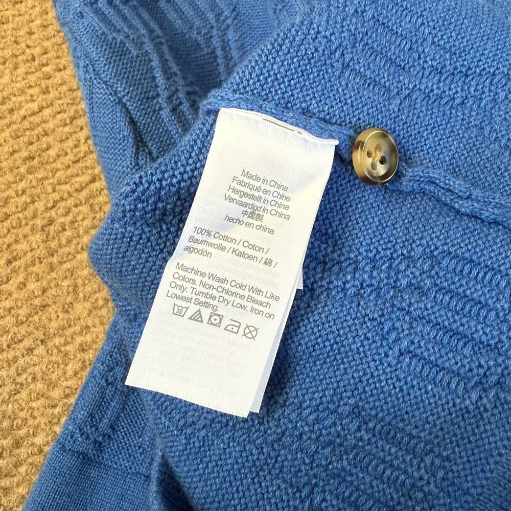 J. Crew Men’s Cotton Short Sleeve Polo Cardigan Geometric Cable Knit Sweater
